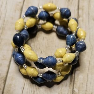 Adjustable Beaded Bracelet Unique yellow, blue, beads